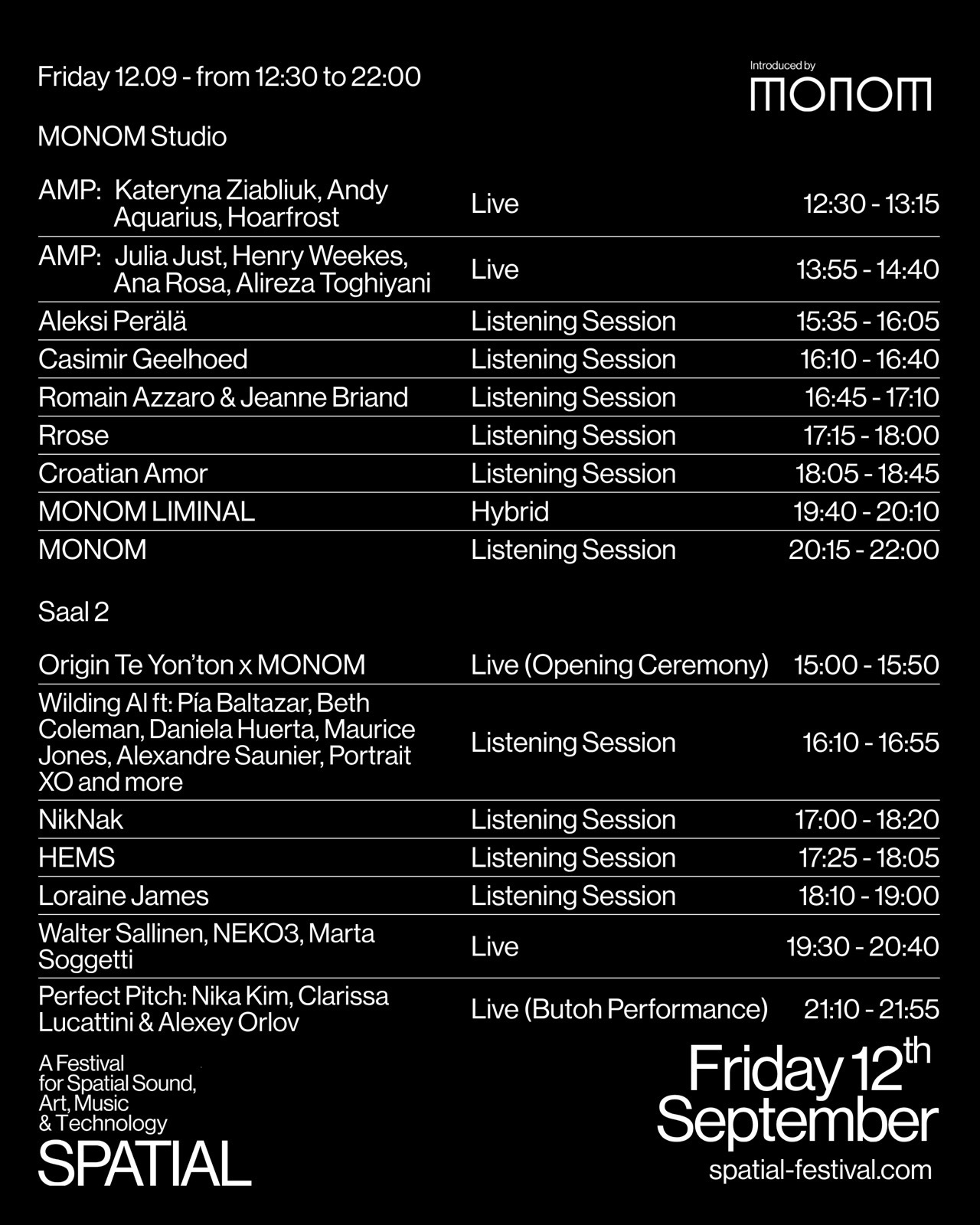 SPATIAL Lineup Per Day - Friday 12
