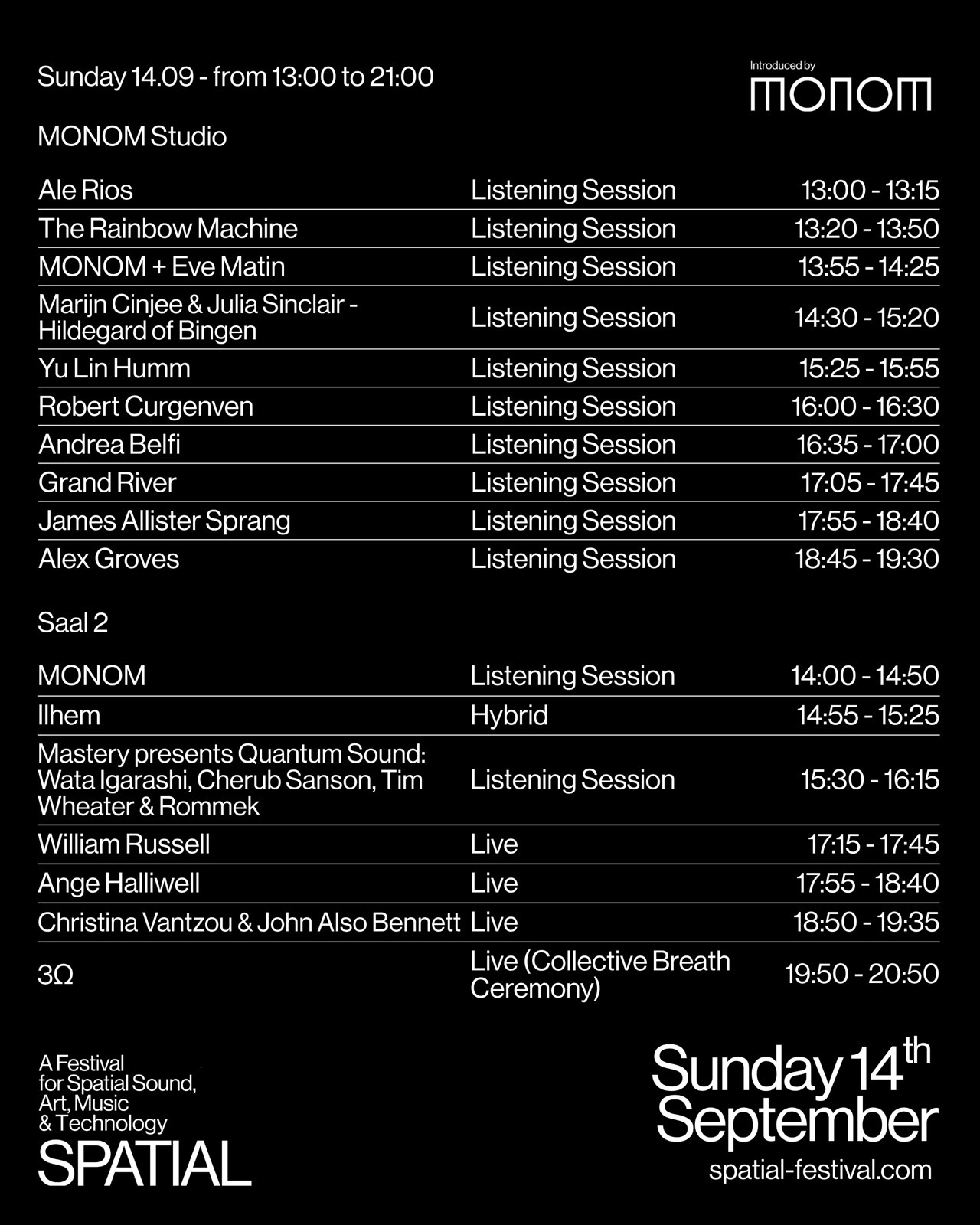 SPATIAL Lineup Per Day - SPATIAL 2025 Lineup (Post) Sunday 14